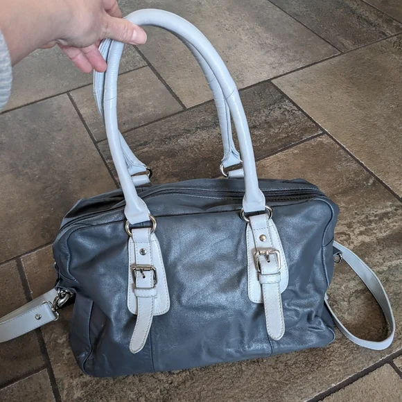 Nina Raye Lamb Leather Chic Sporty Super Soft Luxurious Crossbody Satchel Gray - Picture 2 of 12